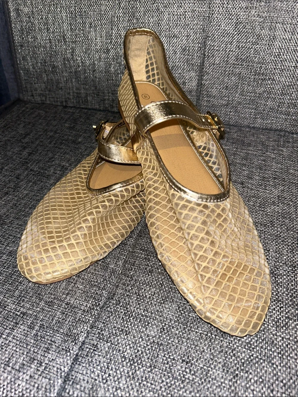 Gold Mesh Mary Jane Flats with Metallic Strap - Picture 8 of 8
